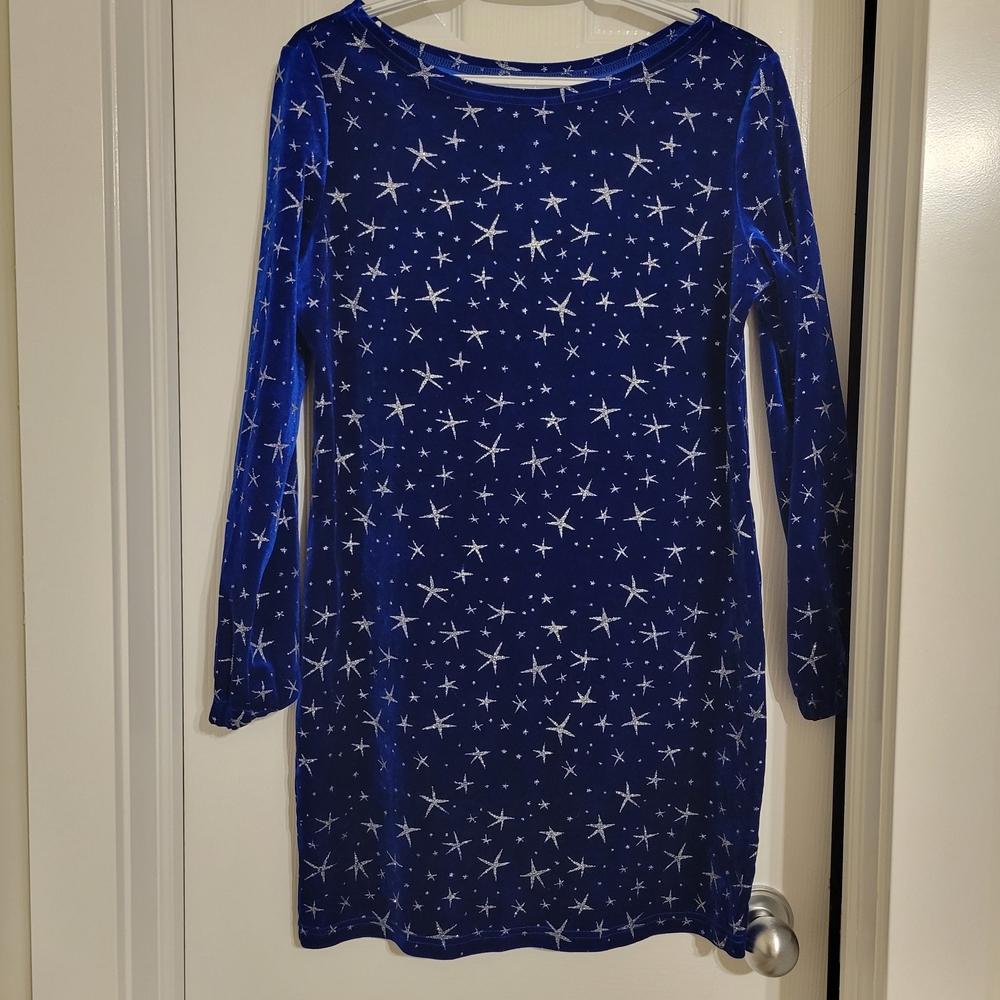 Velvet Starry Blue and Silver Long Sleeve Dress Size S